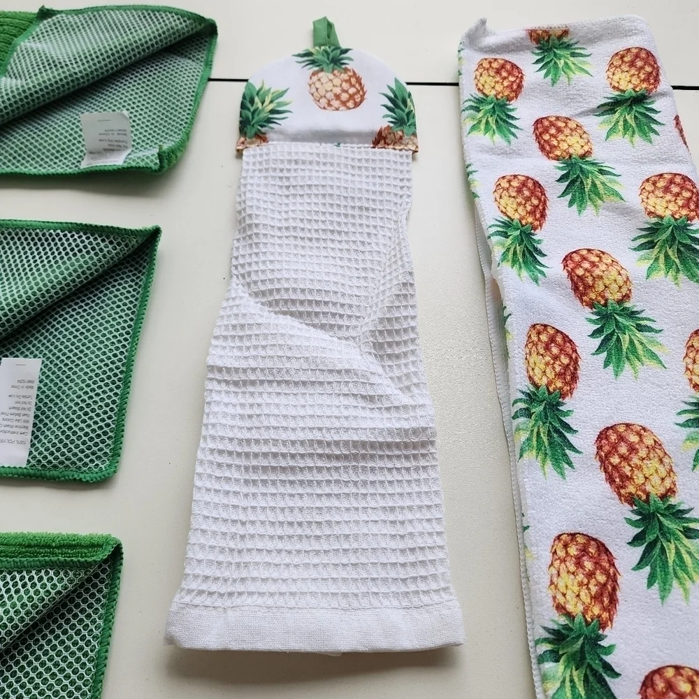 New Kitchen Towel Gift Set Pineapple Design Green & White 7 pc set packaging